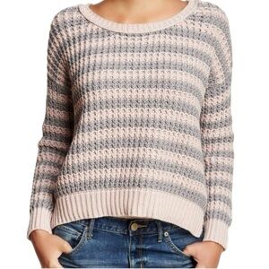 Free People At The Beach gray and white striped chunky knit sweater Medium